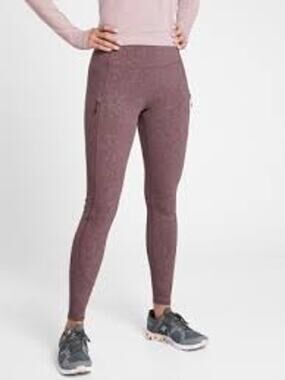 Athleta - Rainier High Rise Reflective Printed Tights Leggings - Mauve - Size XL